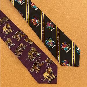 2 1990’s Ties 100% Silk Animal Print and Crest Design Ties - Purple and Black